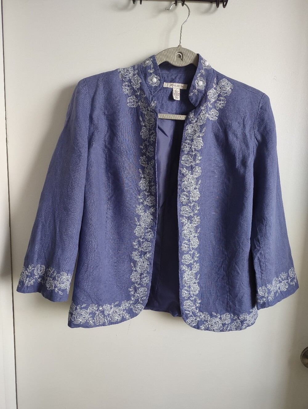 Womens Purple Embroidered Open Front Jacket